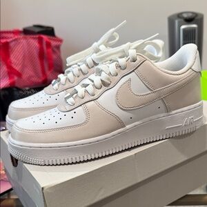 Nike White and Cream Air Force 1 Shoes